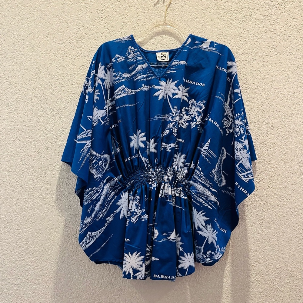 Vintage Blue and White Barbados Print Kaftan Top